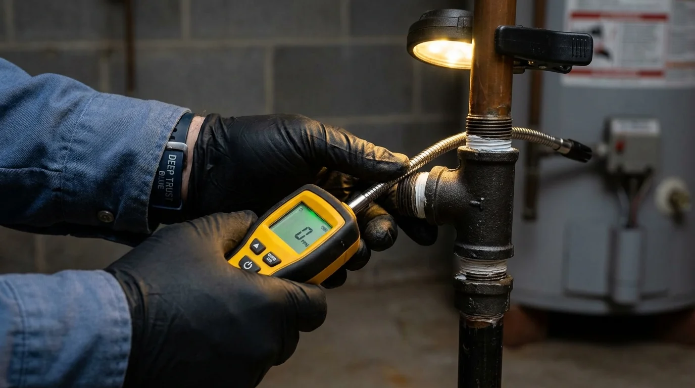Gas leak detection with electronic sniffer by Johns Plumbing LLC in Corinna