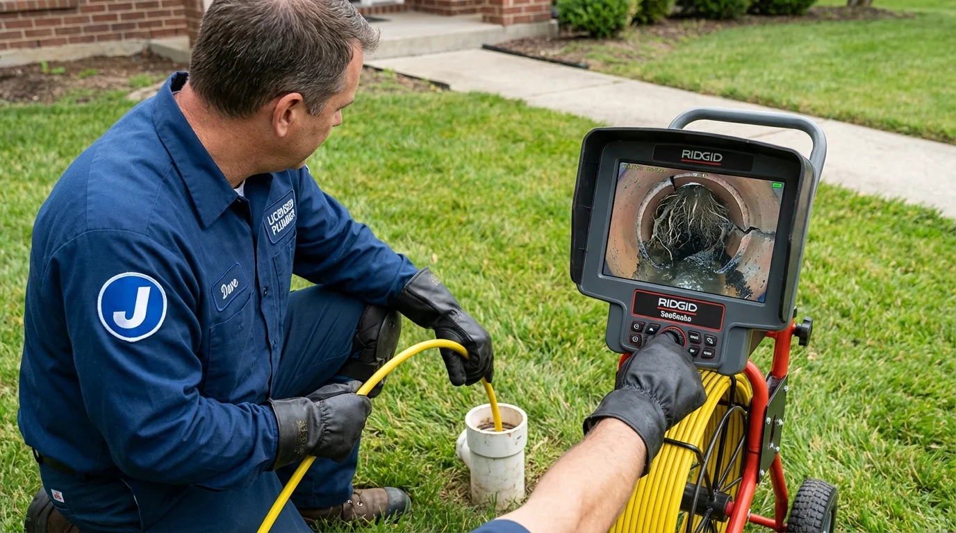 Sewer camera inspection being performed by Johns Plumbing LLC in Corinna